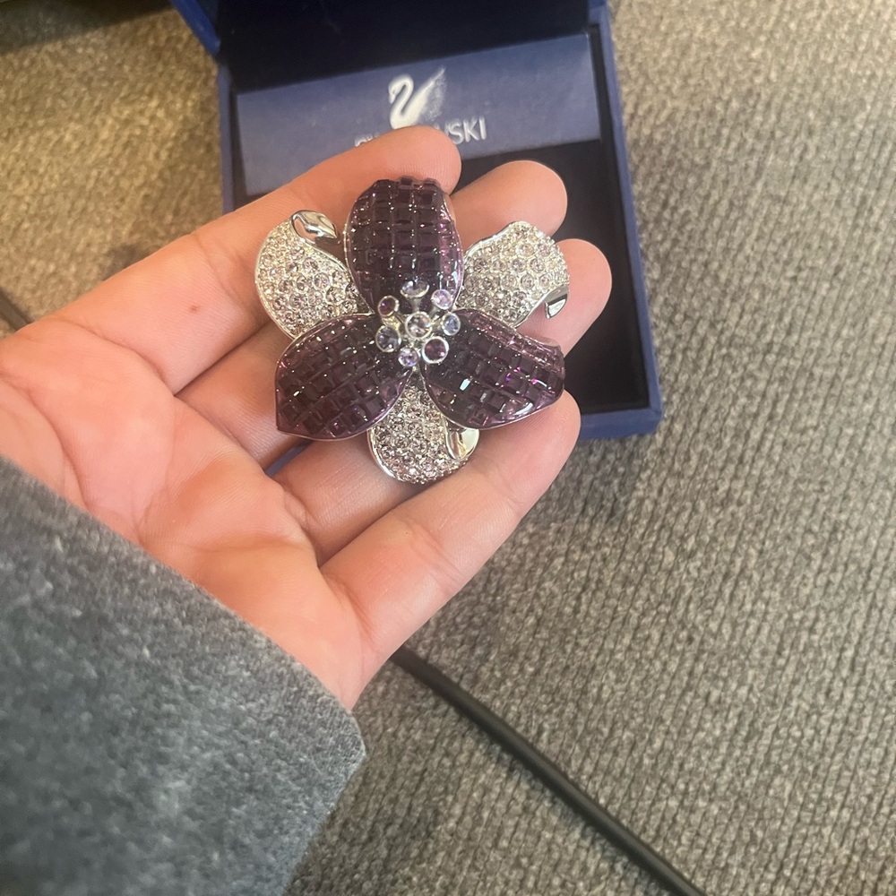Swarovski Purple and Silver Flower Brooch